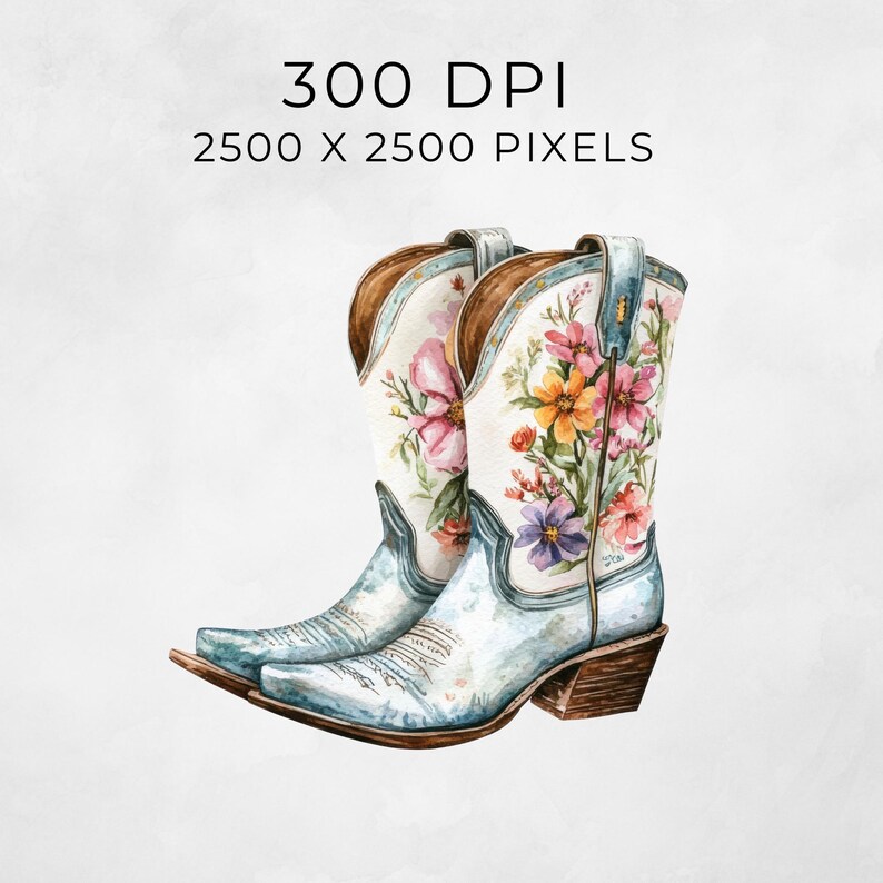 Versatile Boot Clipart Watercolor Western Collection Digital Download Art Floral Design Elements Cowgirl Boots Illustration Transparent Background Graphics Nursery Decor Components Baby Shower Materials Wedding Invitation Designs Printable