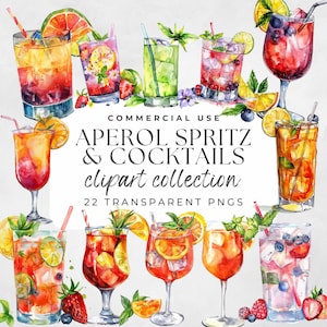 Clipart Aperol Spritz, aquarelle cocktail, clipart boisson d'été, cocktails d'été Png, boissons alcoolisées Png, clipart alcool