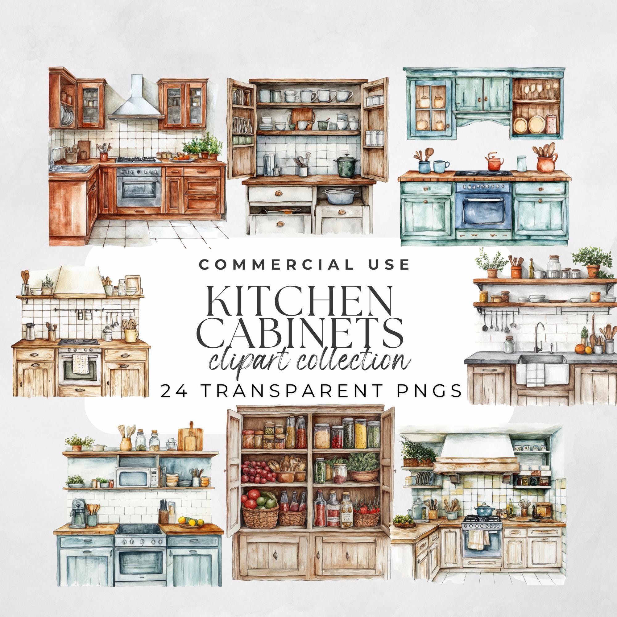 Kitchen Cabinet Clipart Vintage Watercolor Pngs Vintage Kitchen Art ...