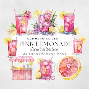 Clipart di limonata rosa, limonata ad acquerello, limonata rosa Png, bevanda estiva Png, limonata alla fragola, grafica del chiosco di limonata