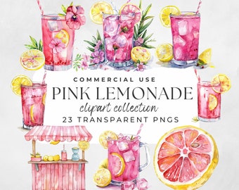 Pink Lemonade Clipart Watercolor Lemonade Pink Lemonade Png Summer Drink Png Strawberry Lemonade Lemonade Stand Graphics