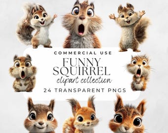 Quirky Funny Squirrel Clipart Watercolor Surprised Printable Funny Animal PNG Graphics Whimsical Humor Sarcastic Sublimation Crazy Woodland