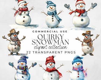 Snowman Clipart Quirky Clipart Holiday Festive Watercolor Funny Snowman PNG Christmas Cartoon Winter Art