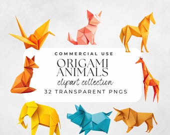 Origami Animals Clipart Origami Characters Watercolor Paper Fold Art Whimsical Origami Illustration Art Decor Paper Crafts Modern Graphic