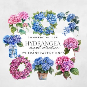 Hydrangea Clipart, Watercolor Hydrangea, Watercolor Flower, Wedding Clipart, Hydrangea Flowers Clip Art, Blue Hydrangea, Wedding Bouquets