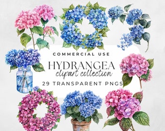 Hydrangea Clipart Watercolor Hydrangea Watercolor Flower Wedding Clipart Hydrangea Flowers Clip Art Blue Hydrangea, Wedding Bouquets