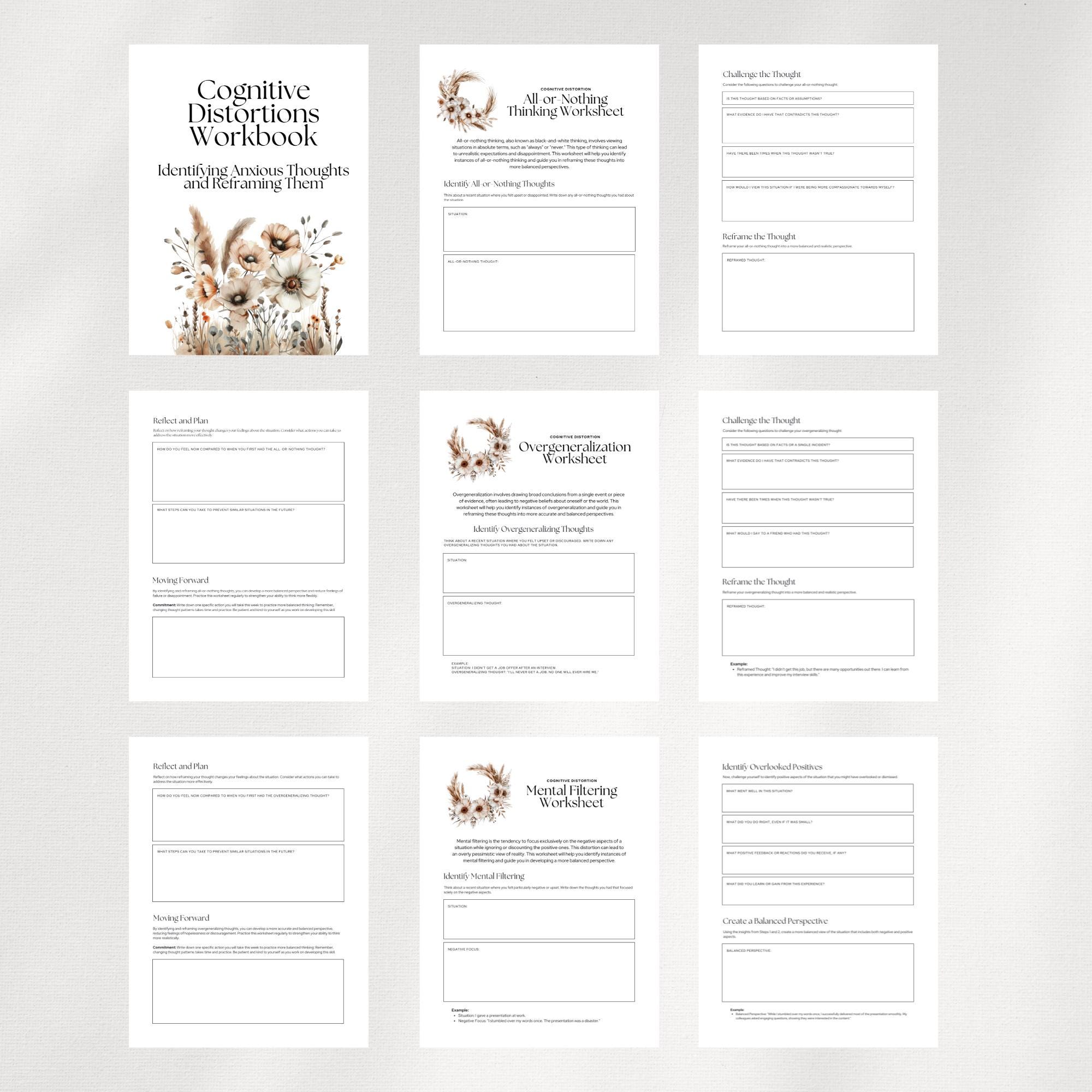 Cognitive Distortion Workbook Thought Reframing Therapy Printable ...