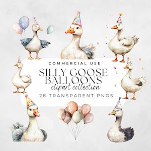 Silly Goose Clipart, Goose with Balloon, Silly Goose Birthday, Goose Balloons, Silly Goose Era, Spring Cottagecore, Our One Little Goose