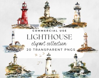 Lighthouse Clipart Light House Png Watercolor Nautical Beach Ocean Shoreline PEI Coastal Printable Art