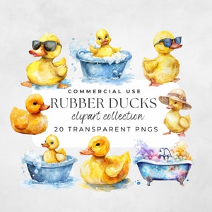 Rubber Duck Clipart, Bubble Bath Clipart, Baby Shower Clipart,  Bath Time Clipart, Baby Duck, Yellow Duck, Rubber Ducky, Watercolor Clipart