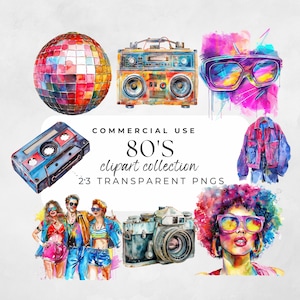 I Love The 80s Clipart, 80S Party Theme, I Love The 80S Png, Neon 80S Clipart, Roller Skate, Boombox Clipart,  Cassette Clipart, 80S Music