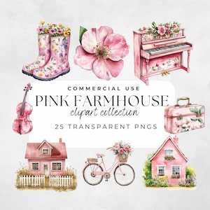 Pink Farm House Clipart, Farm House Clipart, Watercolor Clipart, Cottagecore Clipart, Country House Farm, Farm Clipart, Country House Images