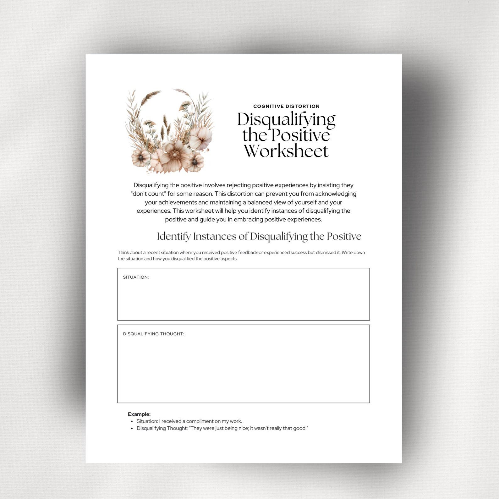 Cognitive Distortion Workbook Thought Reframing Therapy Printable ...