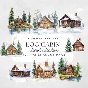 Log Cabin Clipart, Cabin In The Woods, Snowy Log Cabin, Log Cabin Watercolor, Christmas Clipart, Winter Log Cabin Svg, Winter Cabin Clipart