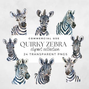 Quirky Zebra Clipart, Safari Animal Png, Cute Zebra PNG, Funny Zebra Clipart, Funny Animals Png, Safari Animals, Watercolor Quirky Zebra Art