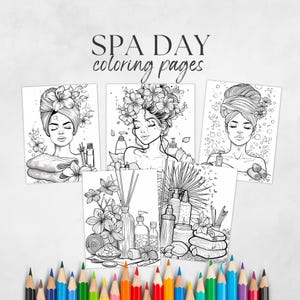 Spa Day Coloring, Spa Coloring Page, Adult Coloring Page, Kids Activity Sheet, Spa Birthday Party, Girls Spa Day Party