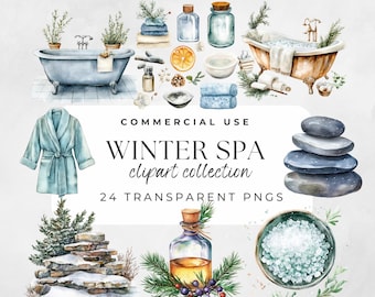 Winter Spa Clipart Spa Illustrations Spa Wellness Clipart Self Care Clipart Spa Day Clipart Watercolor Winter, Cottagecore Cabin Scenes