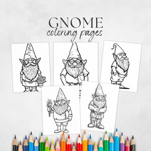Enchanted Gnome, Cute Gnome Coloring, Fantasy Gnome, Coloring, Adult Coloring Page, Grayscale Coloring, Coloring For Adults