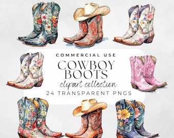 Watercolor Cowboy Boot Clipart Digital Western Illustration Floral Design Cowgirl Boots Art Transparent Background Cowboy Graphics Nursery