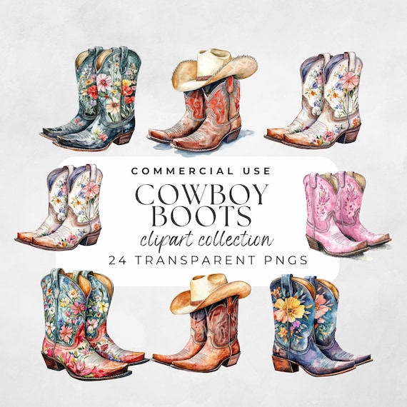 Watercolor Cowboy Boot Clipart Digital Western Illustration Floral Design Cowgirl Boots Art Transparent Background Cowboy Graphics Nursery