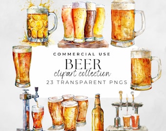 Watercolor Beer Clipart Beer Mug Watercolor Beer Png Beer Ale Glasses Beer Bottle Clipart Alcohol Clipart, Beer Graphics, Pub Brewing