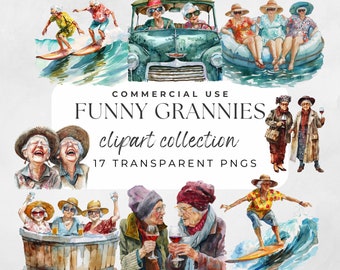 Imágenes prediseñadas de ancianas divertidas, abuelas ancianas, imágenes prediseñadas de acuarela, alegres abuelas, ancianas, lindas abuelas, dibujos animados de abuelas, arte