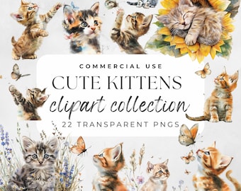 Kitten Watercolor Kitten Clipart Happy Cat PNG Kitten Nursery Kitten Sublimination Flower Cat, Cute Kitten, Floral Cat Clipart