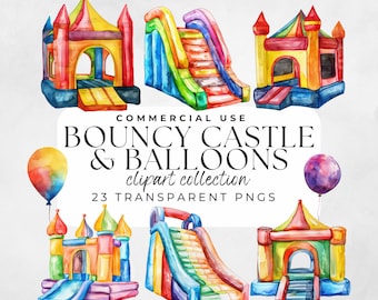Imágenes prediseñadas de castillo inflable, castillo inflable, castillo inflable blanco, tobogán acuático, imágenes prediseñadas de cumpleaños, fiesta de castillo inflable, fiesta infantil