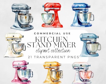 Kitchen Stand Mixer Clipart Cooking Baking Watercolor Utensils Kitchen Aid Appliance Graphic Baking Clip Art Pink Silver Blue Red Gold