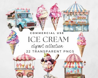 Ice Cream Clipart Summer Clipart Ice Cream Party Ice Cream Clip Art Ice Cream Cart Png Ice Cream Birthday, Watercolor Ice Cream