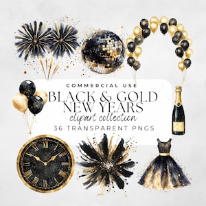 New Years Clipart, Black and Gold New Years, Celebration Clipart, New Years Party, Black Girl New Years Eve Celebration PNG, Happy New Year