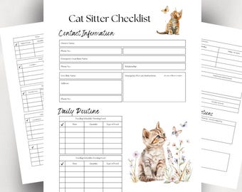 Cat Sitter Checklist Pet Sitter Notes Template Pet Sitter Planner Pet Sitter Form Pet Care Planner Pet Sitter Guide