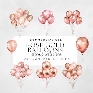 Rose Gold Balloons, Balloon Clip Art, Rose Gold Glitter, Party Clipart, Birthday Balloons, Gold Glitter Balloon, Confetti Balloons