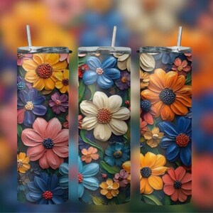 Vibrant Flowers 20oz Sublimation Tumbler Design | 9.2&quot; x 8.3&quot; Straight Skinny Tumbler Wrap PNG | Sublimation Design File Download