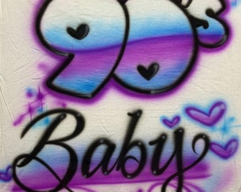 90s Baby Airbrush Shirt, Custom 90s Theme Party Tee, Personalized Retro Nineties Outfit, 90s Birthday Group Shirt, Throwback Gift