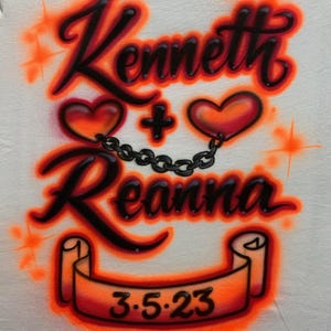 Couples Chained hearts lovers anniversary Airbrush T-Shirt - Personalized Design spray paint