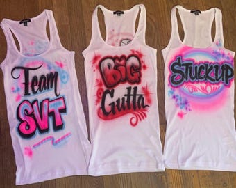 Airbrush summer TANK TOP Name la bubu 1990s party handmade air spray paint freaknik tanktop labubu painted air brush beach trip Design