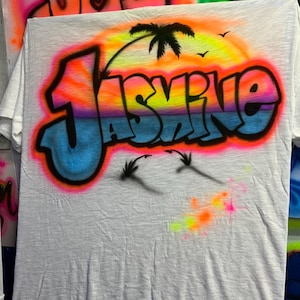 Custom Airbrush Beach Name Shirt – Add Any Name! Neon or Glitter T-Shirt • Personalized Spray Paint Tee • Fast Shipping Gift Idea
