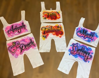 Custom Airbrush Summer Outfits , 80S, 90S, FREAKNIK, PARTY, Crop Top, Tube top , Yoga sets , hoochie mama , freak, birthday sets , Atlanta