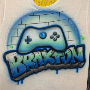 Custom Gamer Airbrush T-Shirt - Personalized Design graffiti spray paint cartoon