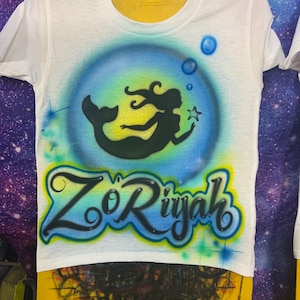 Custom MERMAID Airbrush T-Shirt - Personalized Design graffiti spray paint cartoon