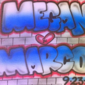 Couples Block Names-ANY COLOR- lovers anniversary Airbrush T-Shirt - Personalized Design spray paint