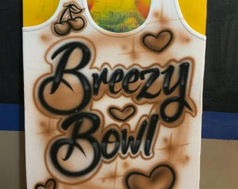 Débardeur aérographe personnalisé : Breezy Bowl 2025, motif strass scintillant