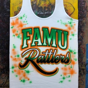 Custom Airbrush “FAMU” College Team TANK TOP Designed Front and Back