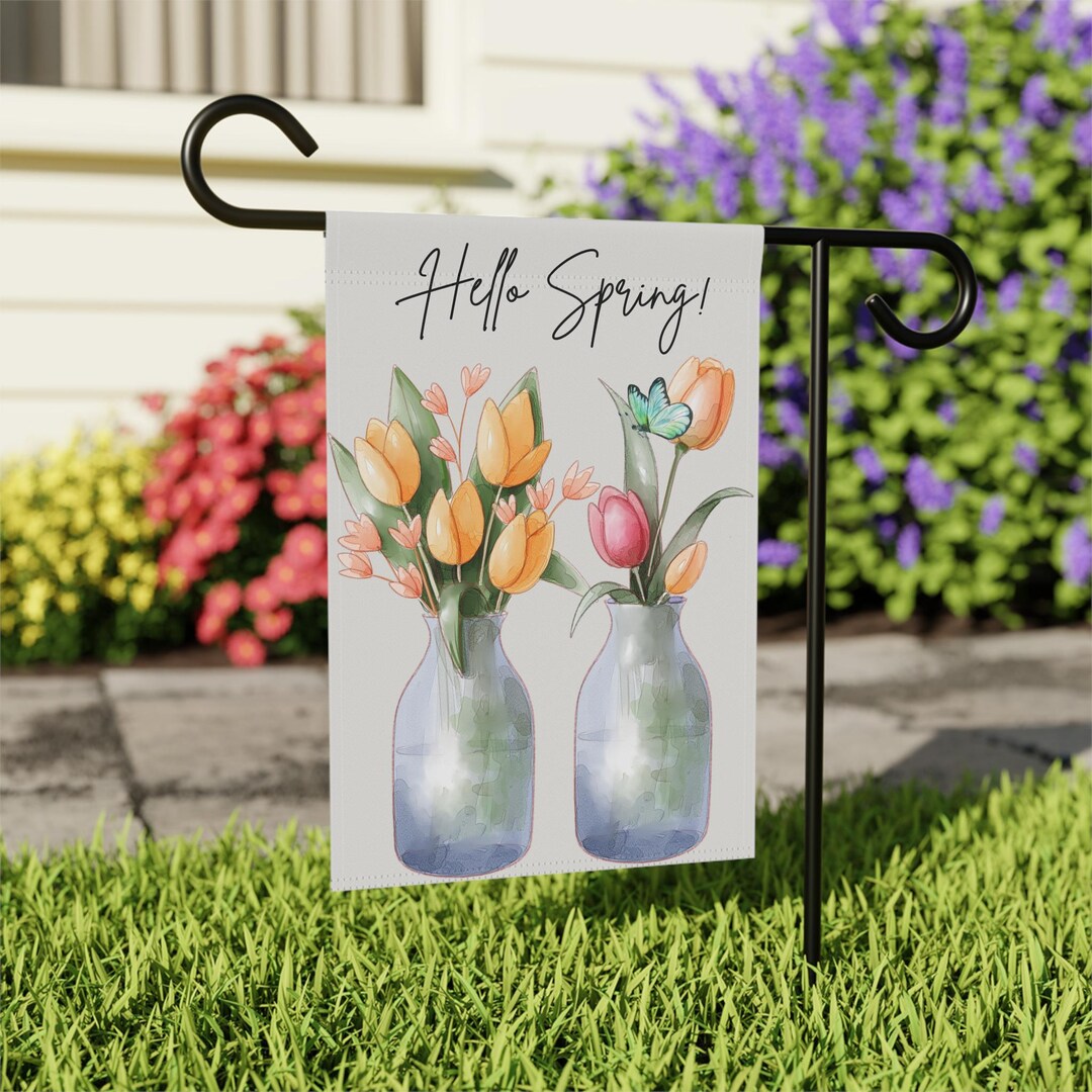 Hello Spring, Tulips, Garden Flag, House Flag, Welcome, Garden Gift - Etsy