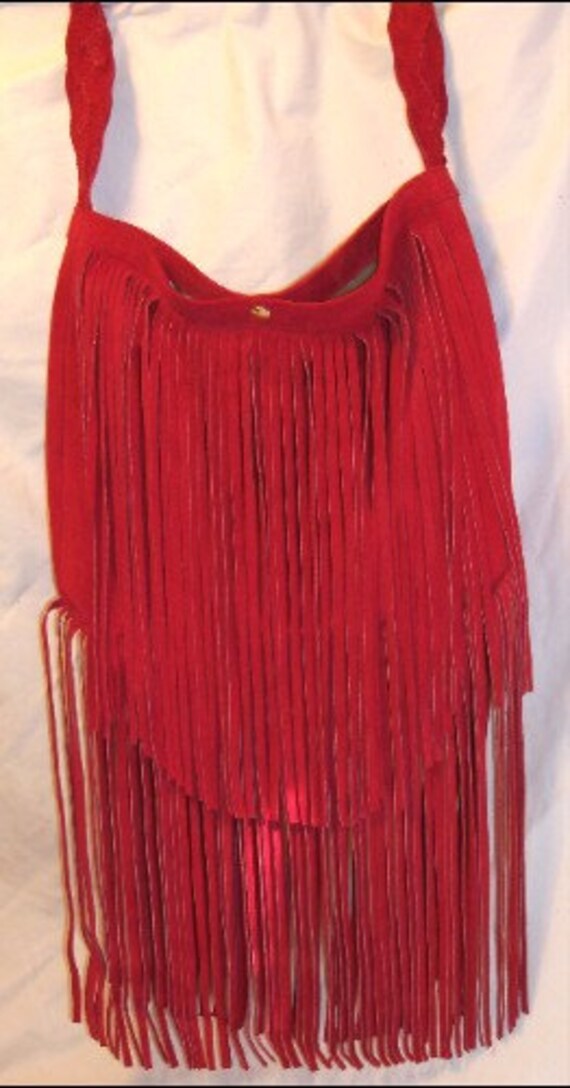 Custom Fringed Red Suede Purse Leather Designer Handbag Hobo Etsy