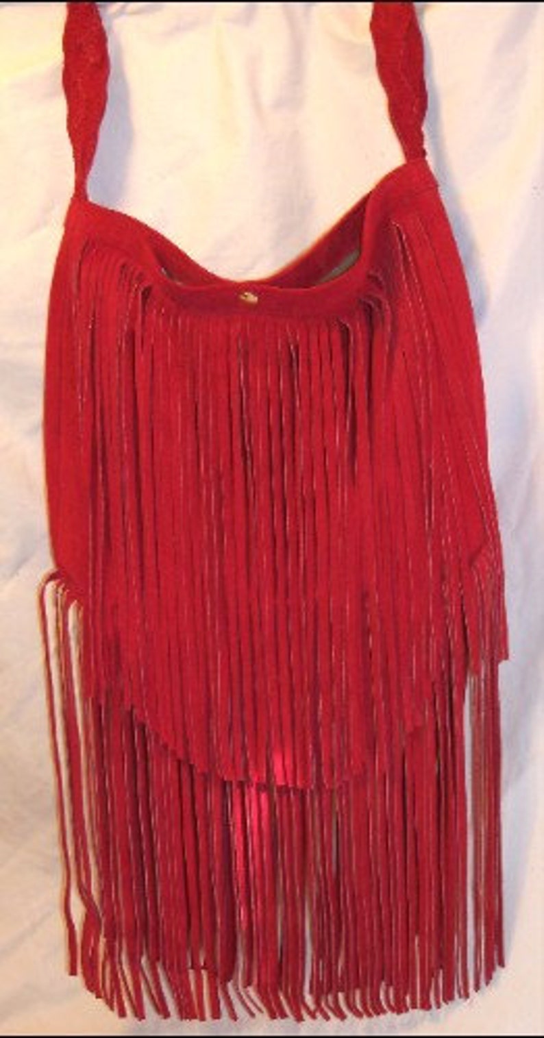 Custom Fringed Red Suede Purse Leather Designer Handbag Hobo Etsy