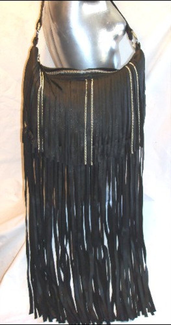 Designer Leather Fringed Purse Artisan Biker Bag X Long Etsy