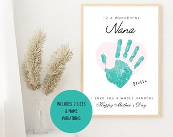 Cute and Creative Mother's Day Gift for Grandmother - DIY Kids Handprint Card, Printable Craft Kit, Mothers Day for Grandma Printable