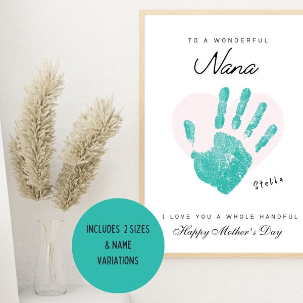 Cute and Creative Mother's Day Gift for Grandmother - DIY Kids Handprint Card, Printable Craft Kit, Mothers Day for Grandma Printable